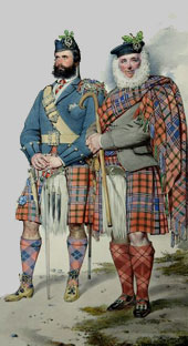 Scottish painting showing Cameron clansmen in their kilts and tartans 