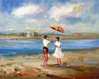 painting of young couple with an umberella