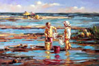 painting with children playing in the rockpools