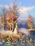 traditional painting of lady waiting