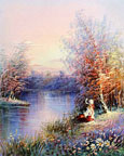 child fishing on the river