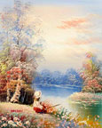 oil painting of countryside by the lake
