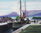 painting of old steamer going through the Caledonian canal to loch ness