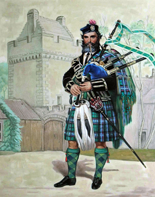 Scottish painting showing highland clansmen in their tartan kilts