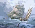 painting of tall ships at sea